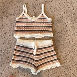 Striped Crochet Knit Set